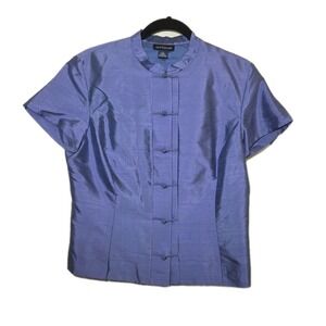 Ann Taylor 100%‎ Silk Asian Mandarin Jacket Blouse Lined Blue Women's Size 12